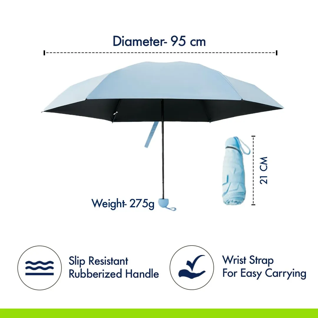 ABSORBIA Unisex 5 fold Umbrella with capsule cover for Rain & Sun Protection | Double Layer Folding Portable Umbrella With Cover| Blue colour | Fancy and Easy to Travel | Open Diameter 97CM……