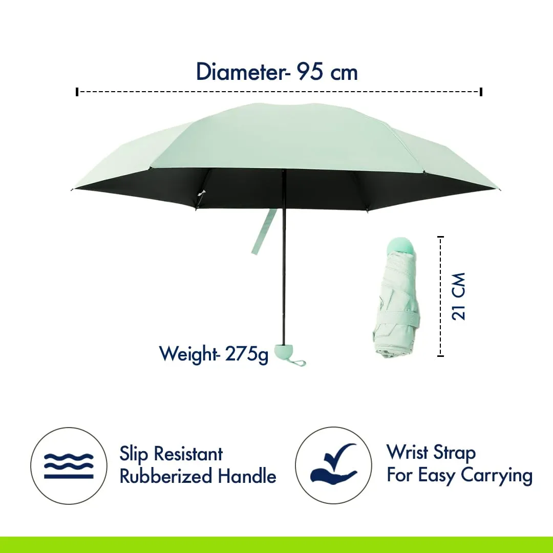 ABSORBIA Unisex 5 fold Umbrella with capsule cover for Rain & Sun Protection| Double Layer Folding Portable Umbrella With Cover| Green colour | Fancy and Easy to Travel | Open Diameter 97CM…