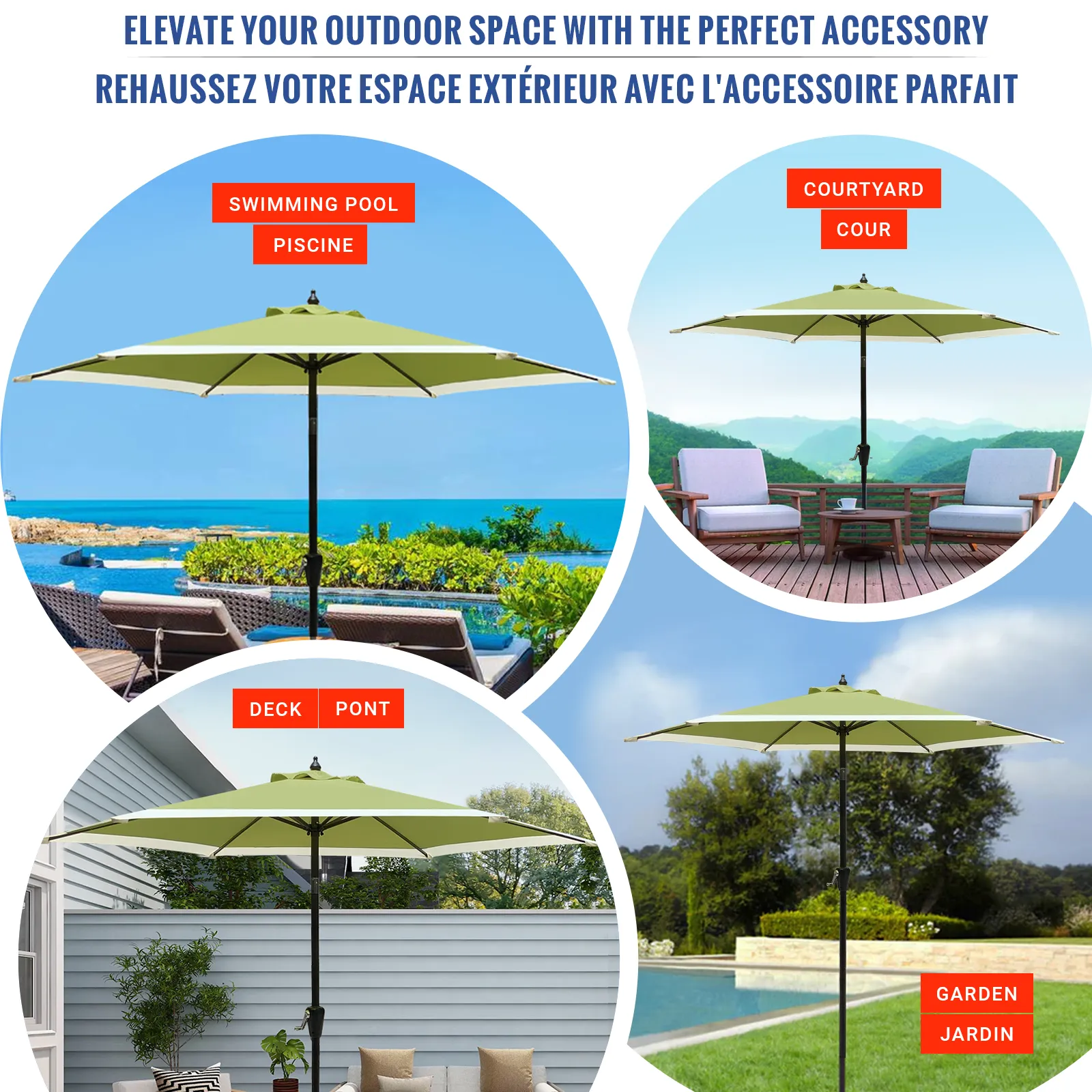 APEX GARDEN Dual Color 9 Feet Outdoor Patio Table Market Umbrella with Push Button Tilt and Crank