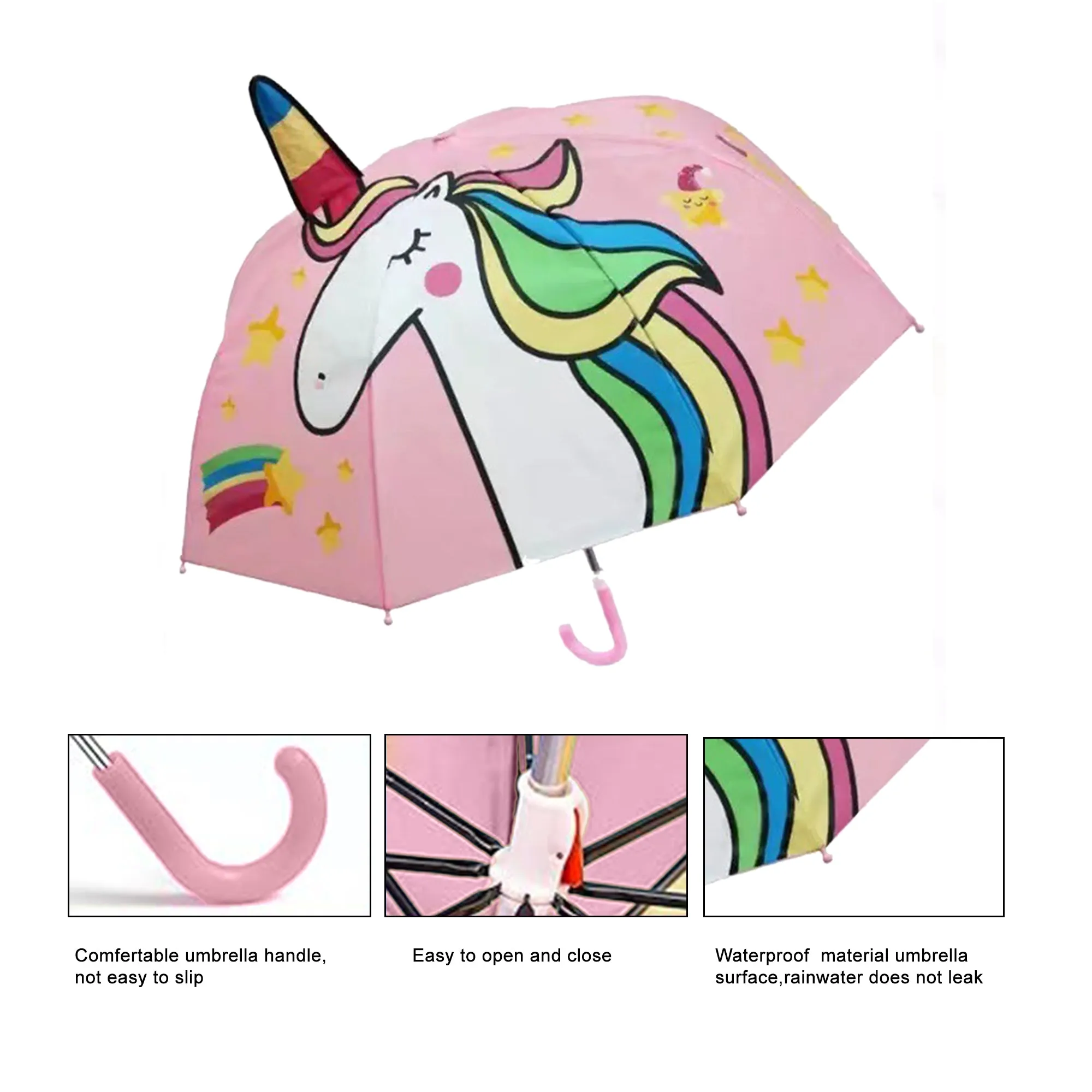 Babymoon Unicorn Designer Popup Ears Kids Umbrella | 2 To 15 Y | Pink