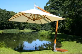 Bambrella 11' Square Levante Side Wind Bamboo Crank Lift Manual Tilt Cantilever Umbrella