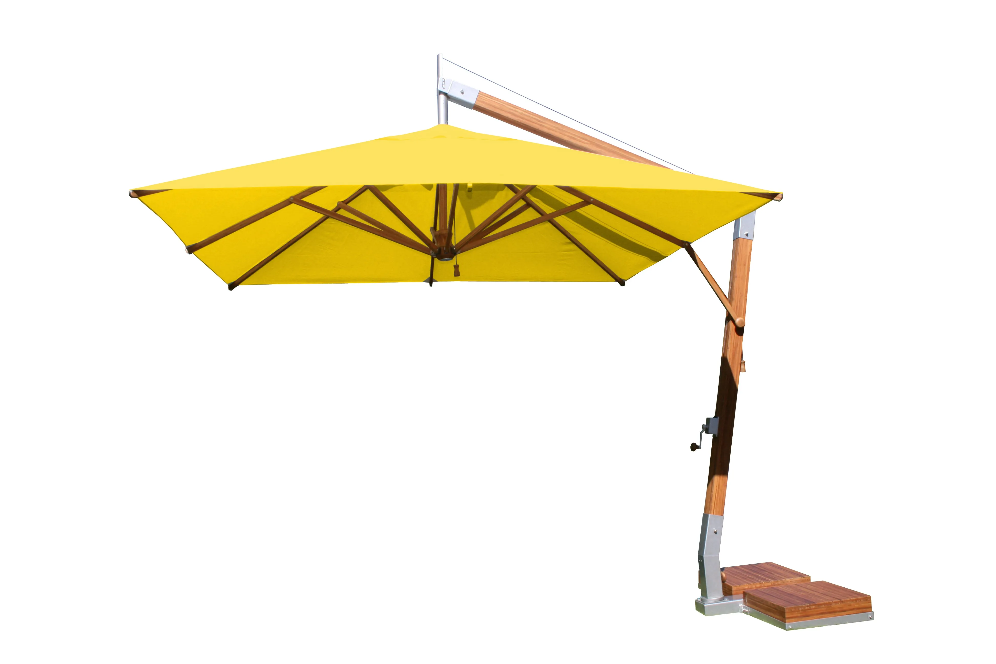 Bambrella 11' Square Levante Side Wind Bamboo Crank Lift Manual Tilt Cantilever Umbrella