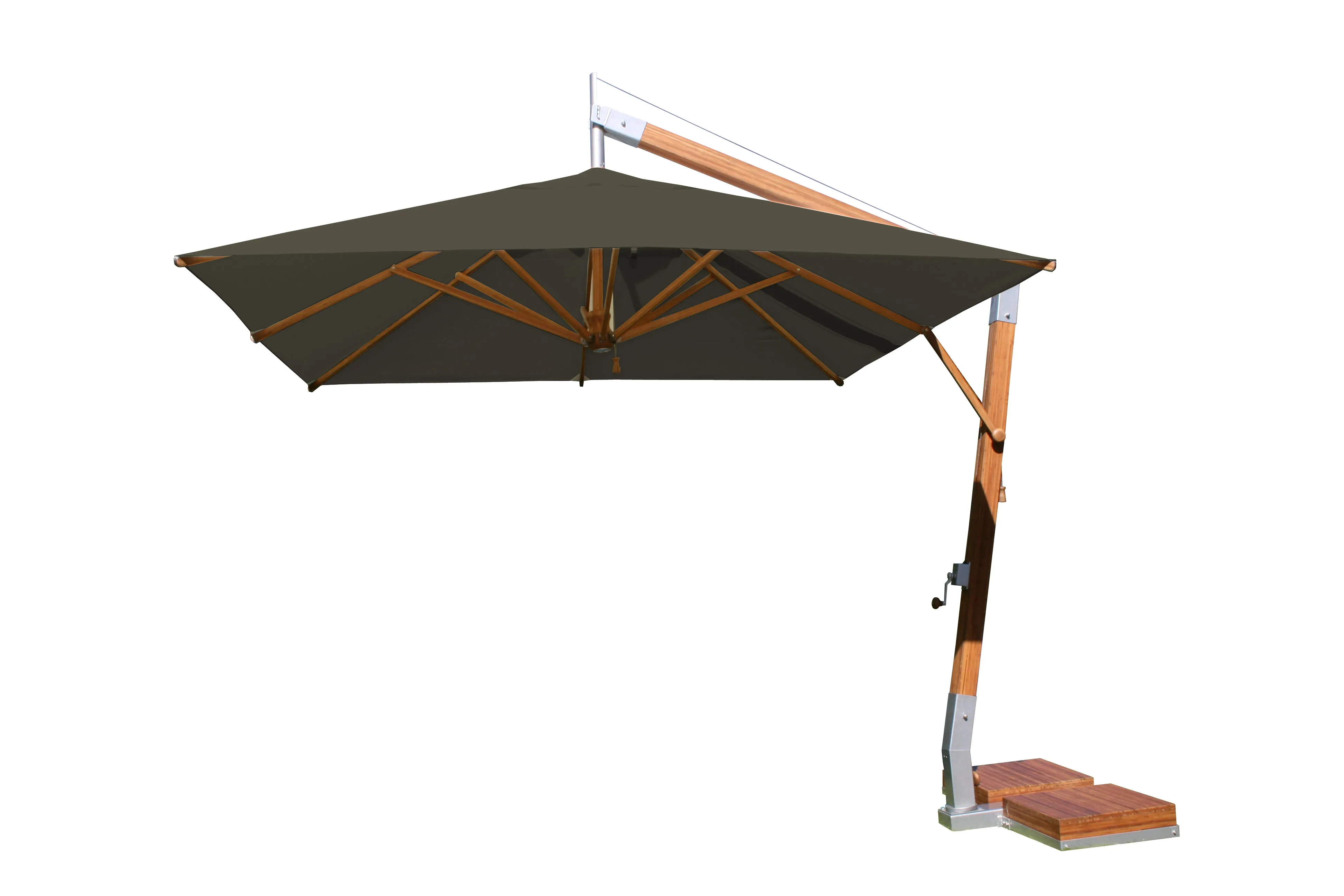 Bambrella 11' Square Levante Side Wind Bamboo Crank Lift Manual Tilt Cantilever Umbrella