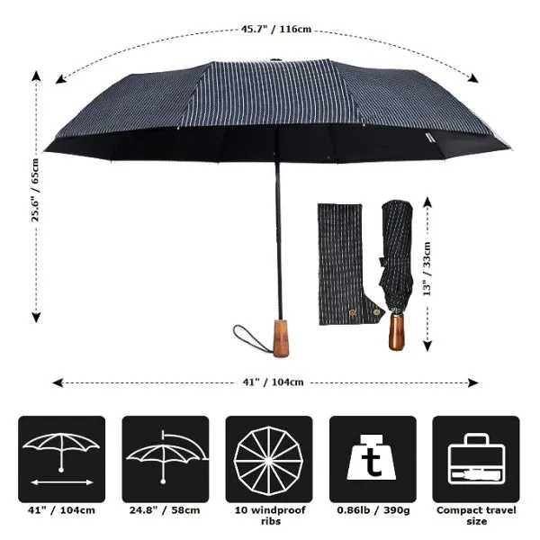 Black Striped Folding Windproof Umbrella