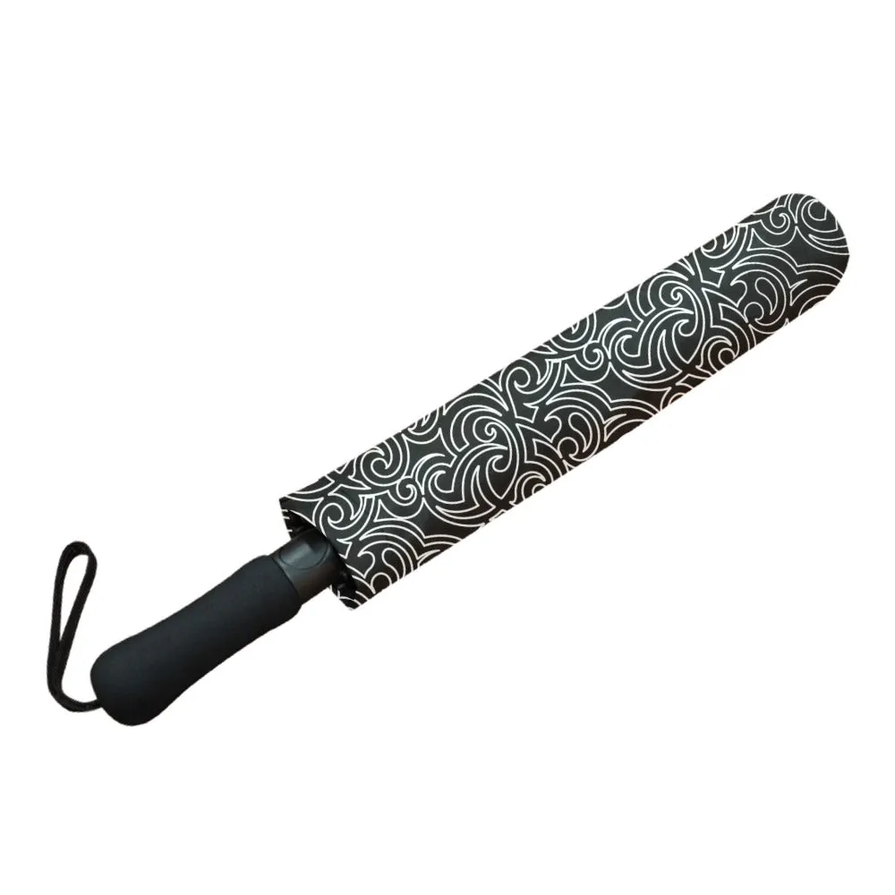 blk wht scroll print 2 Semi-Automatic Foldable Umbrella (Model U05)