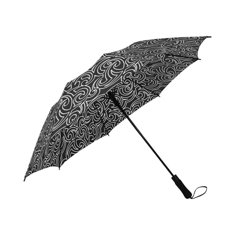 blk wht scroll print 2 Semi-Automatic Foldable Umbrella (Model U05)