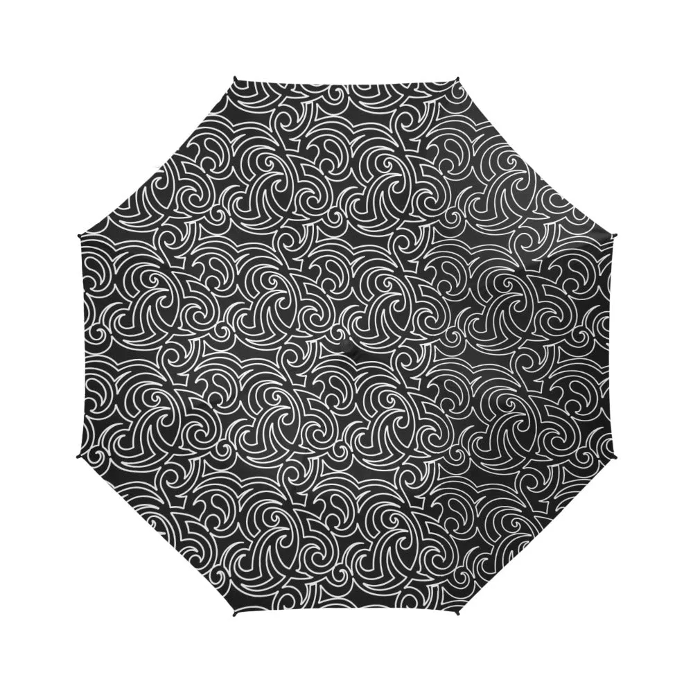 blk wht scroll print 2 Semi-Automatic Foldable Umbrella (Model U05)