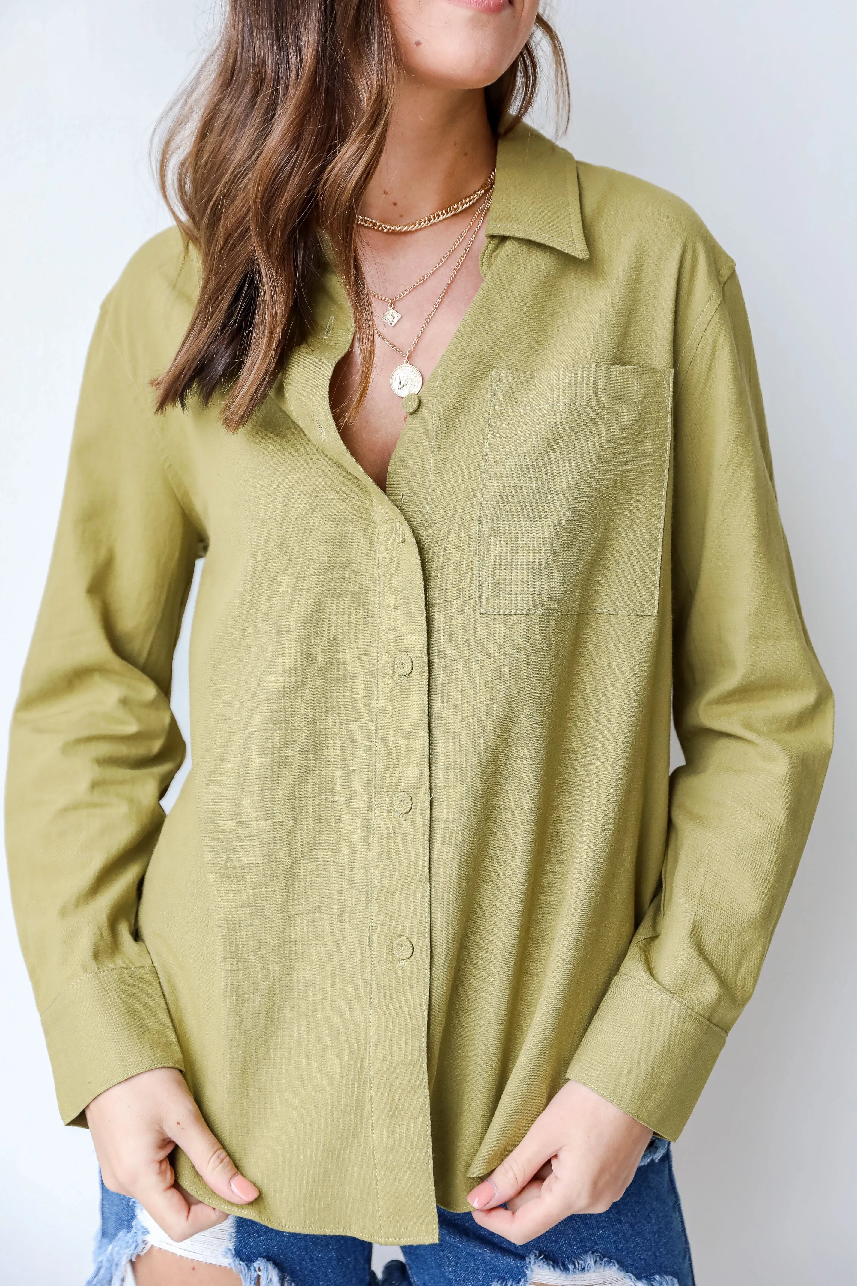 By Your Side Linen Button-Up Blouse