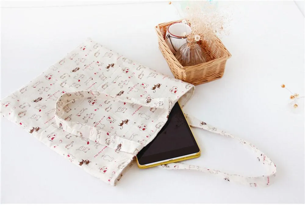 Cat Printed Linen Shoulder Bag