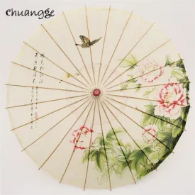 CHUANGGE Handmade Oiled Paper Umbrella Bamboo Wooden Rain Umbrella Women Classical Japanese Chinese Style Guarda Chuva