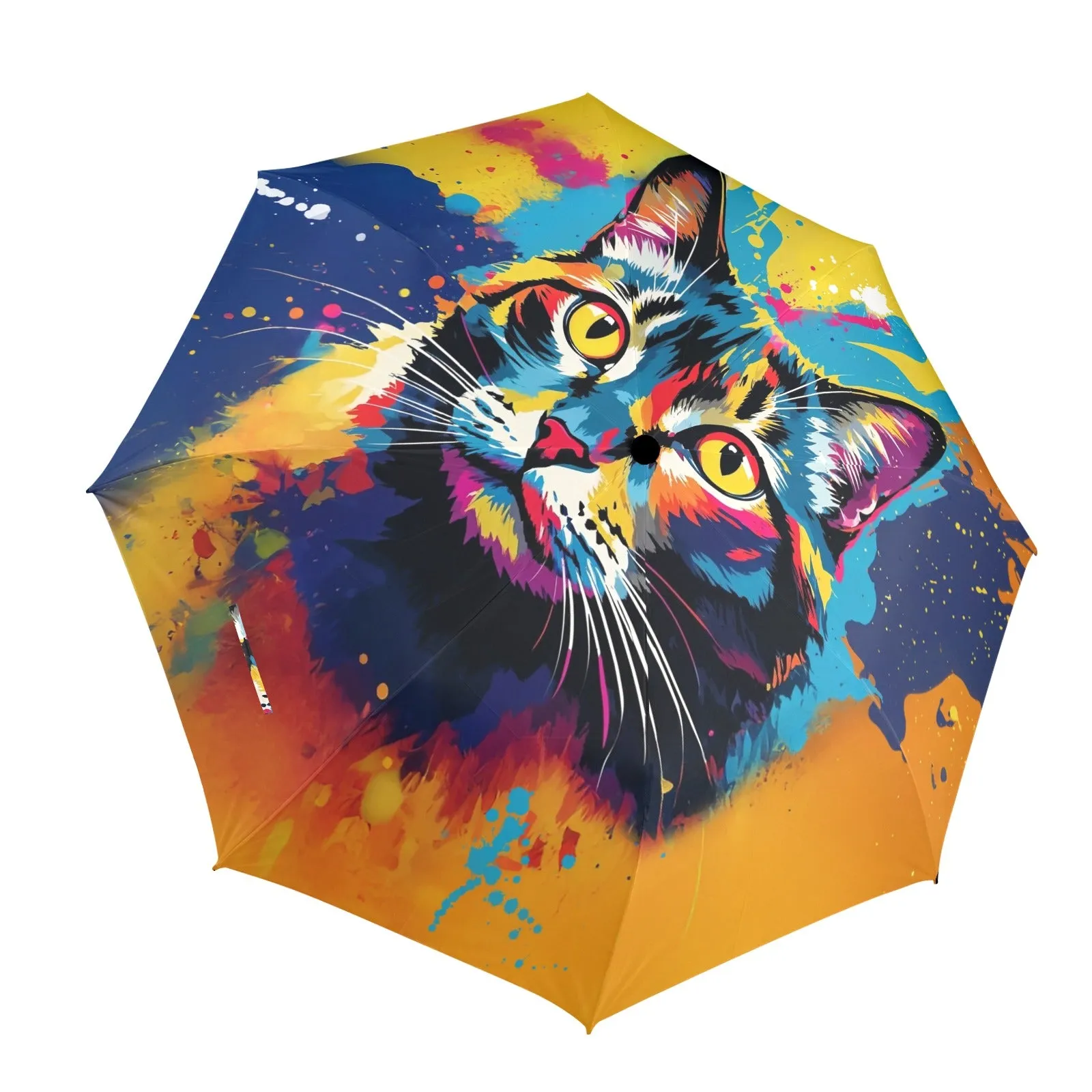 Colorful Cat Design Semi-Automatic Foldable Umbrella