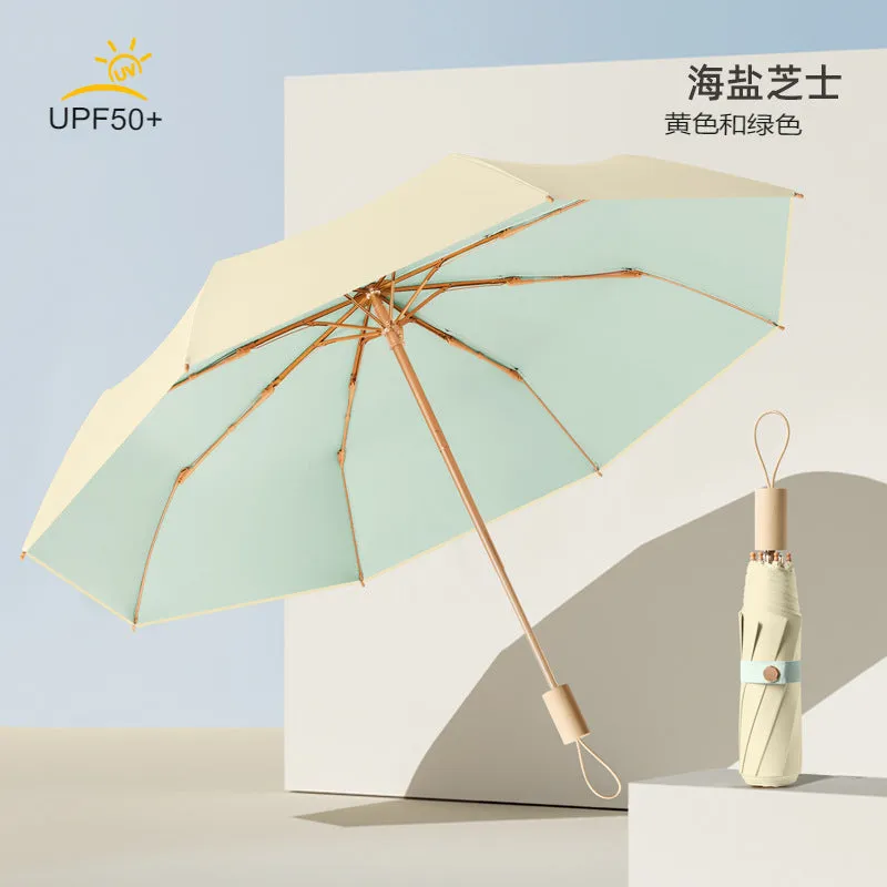 Colorful plastic folding sun umbrella sun protection UV umbrella for women sunny or rainy sunshade ins style ice cream color