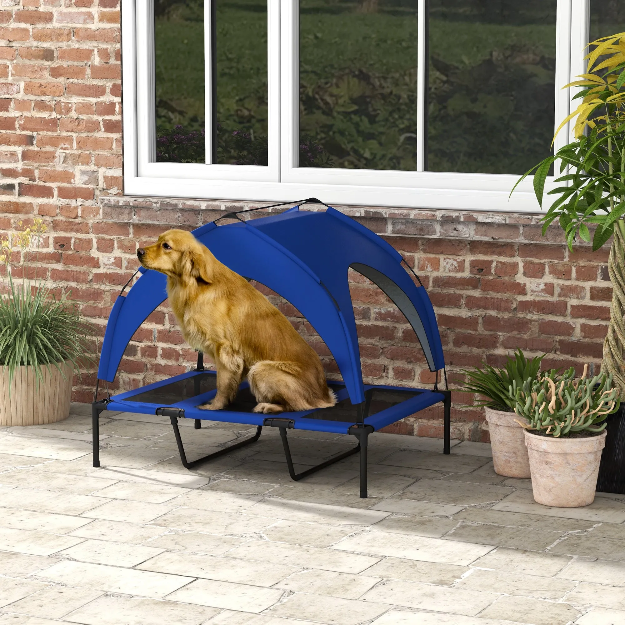 Cooling Raised Pet Bed w/ Washable Breathable Mesh, for Large Dogs, 106 x 76 x 94cm - Blue