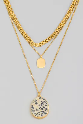 Double Layered Chain Necklace with Dalmatian Stone