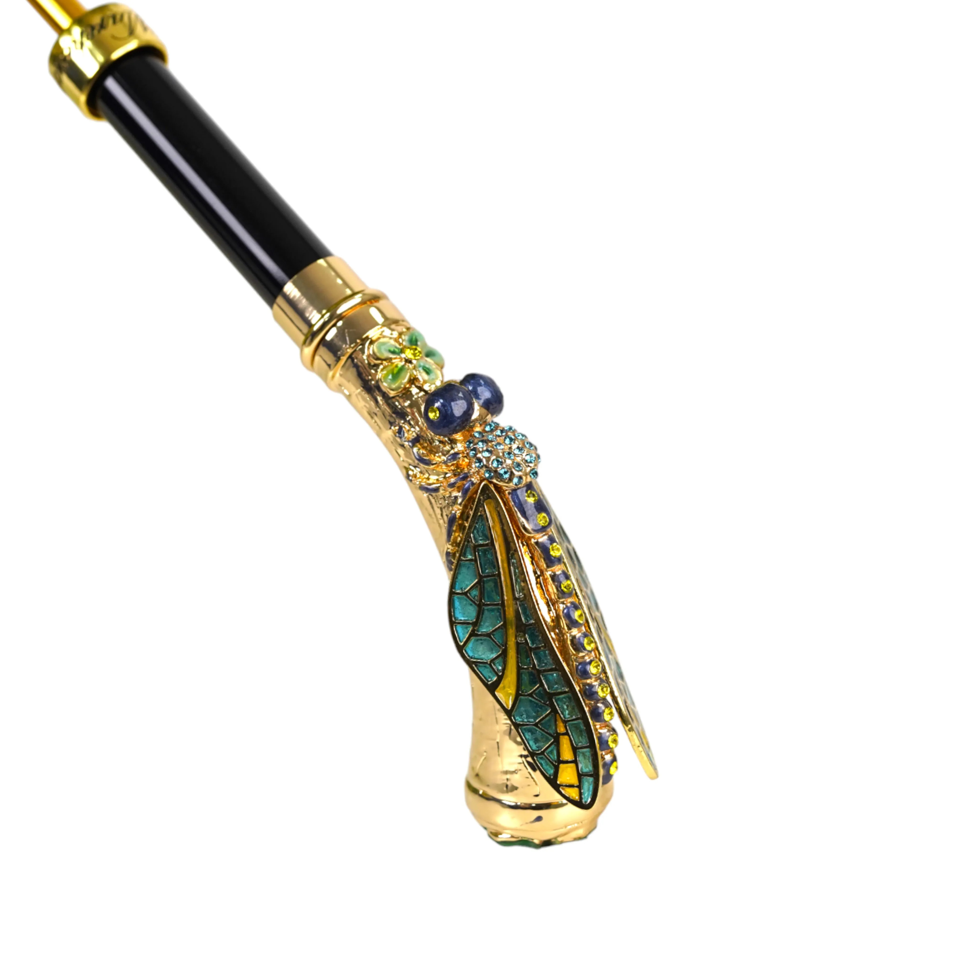 Exclusive Italian Artisan Umbrella with Exquisite Hand-Painted Dragonfly Handle