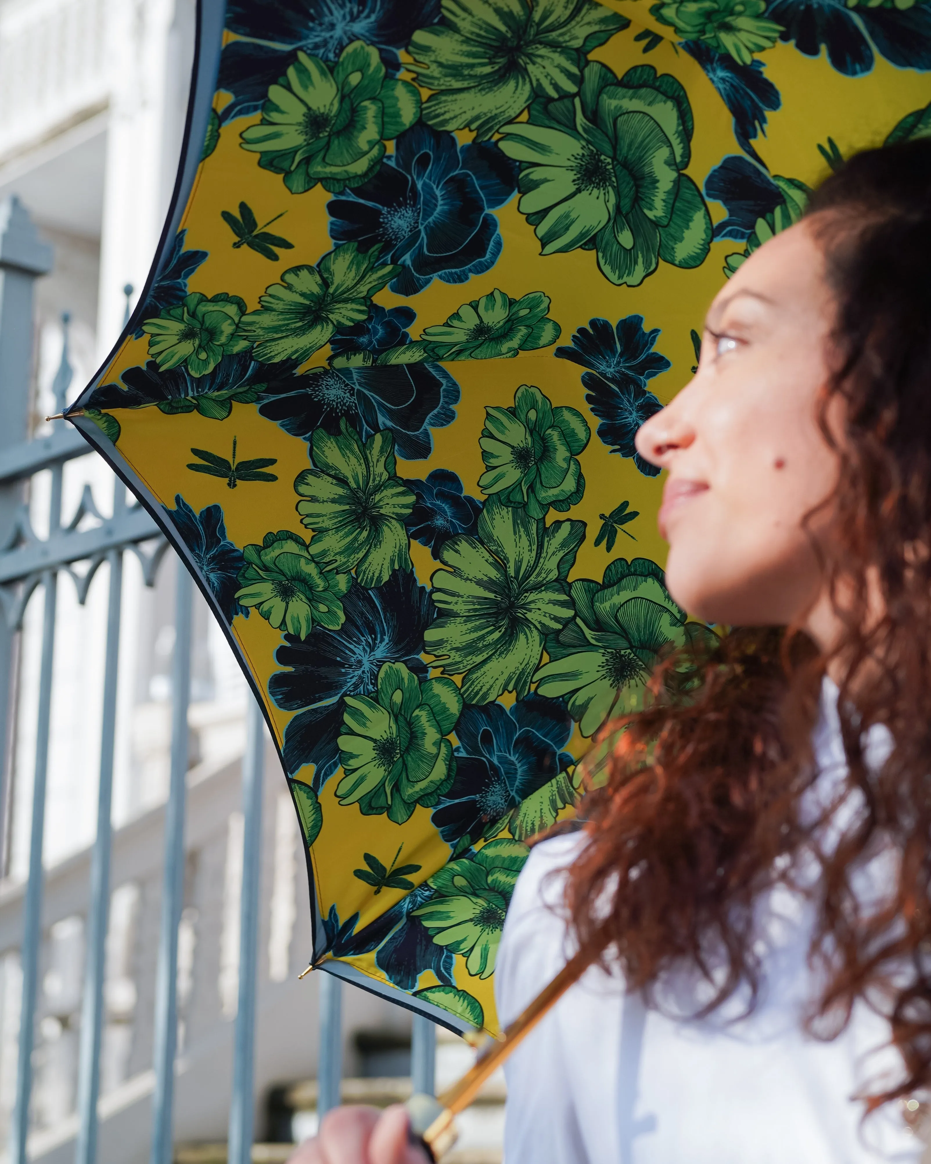 Exclusive Italian Artisan Umbrella with Exquisite Hand-Painted Dragonfly Handle