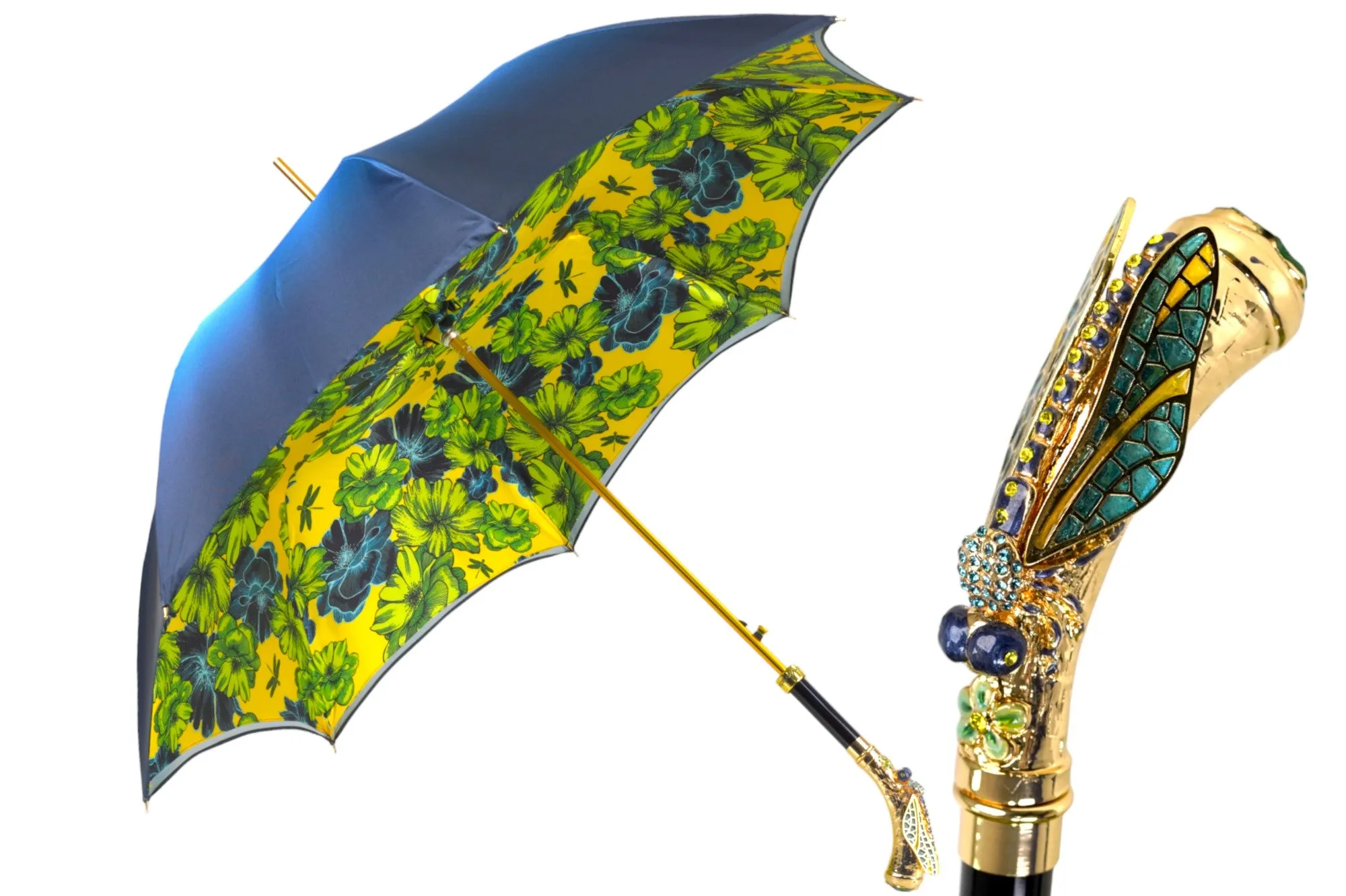 Exclusive Italian Artisan Umbrella with Exquisite Hand-Painted Dragonfly Handle