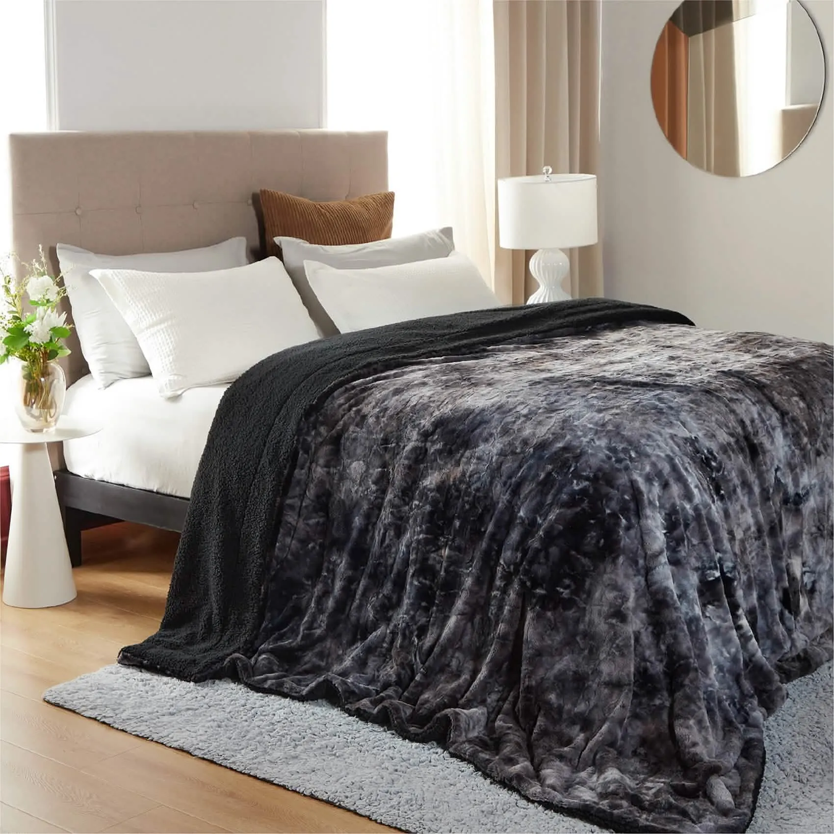 Faux Fur and Sherpa Tie-dye Reversible Blanket