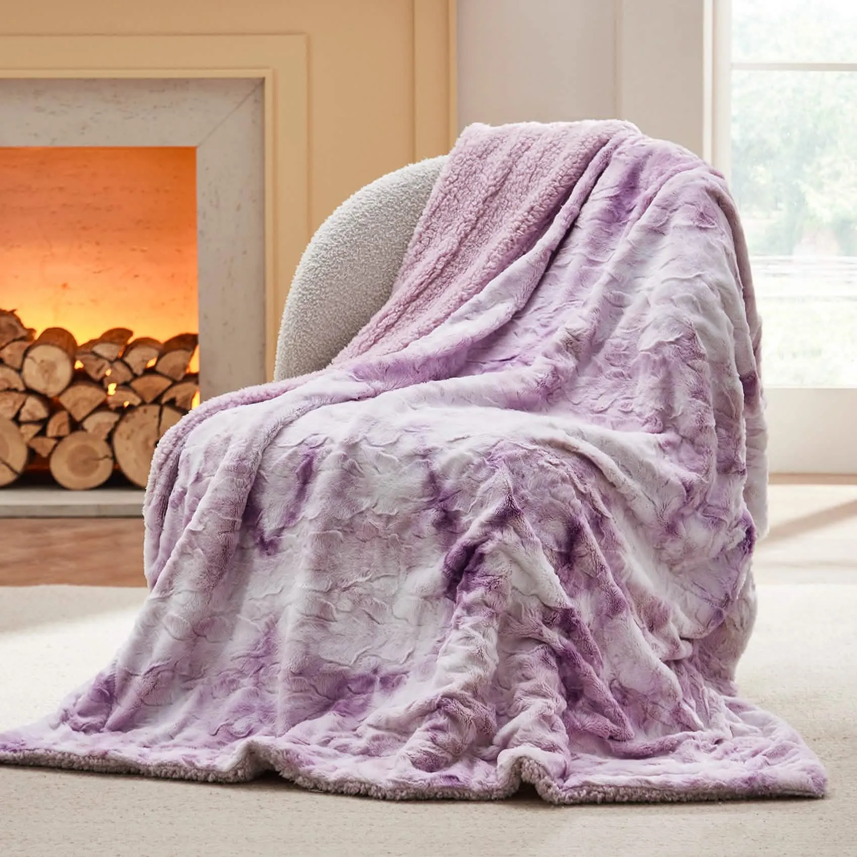 Faux Fur and Sherpa Tie-dye Reversible Blanket