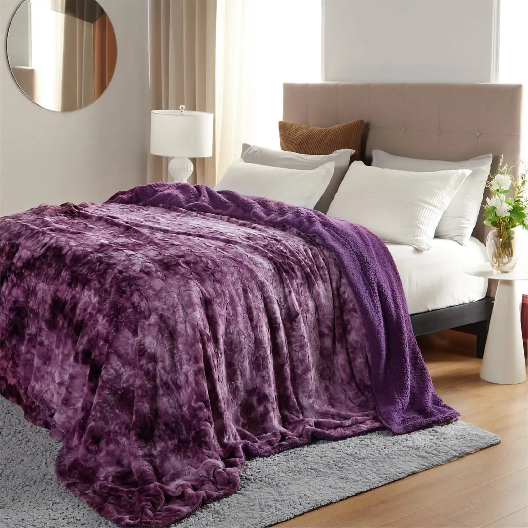 Faux Fur and Sherpa Tie-dye Reversible Blanket