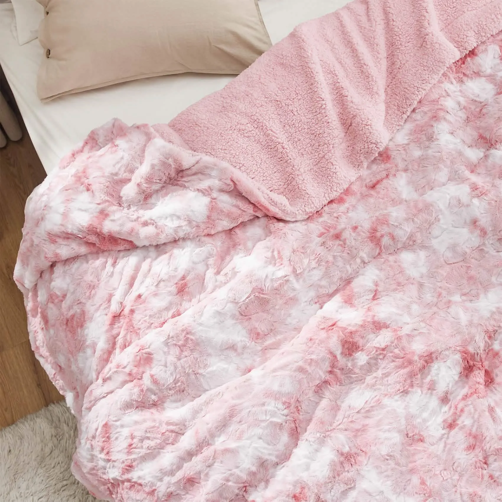 Faux Fur and Sherpa Tie-dye Reversible Blanket