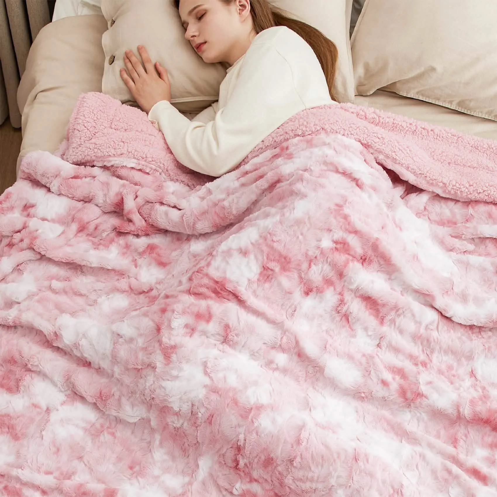 Faux Fur and Sherpa Tie-dye Reversible Blanket