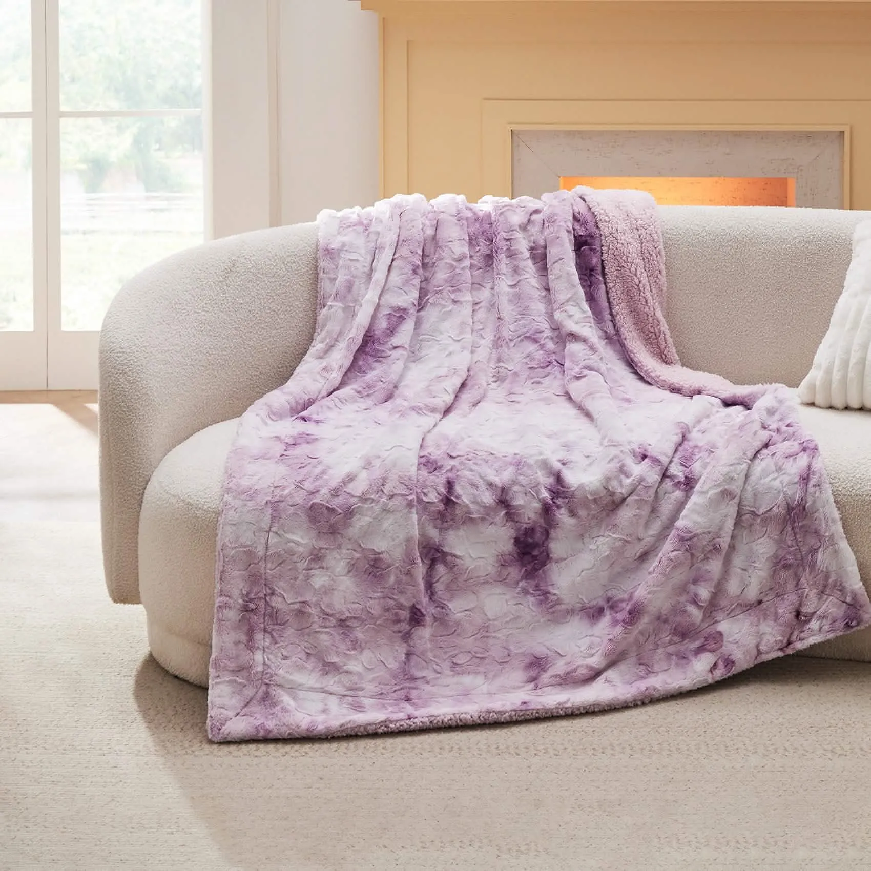 Faux Fur and Sherpa Tie-dye Reversible Blanket