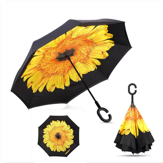 Folding Reverse Umbrella Double Layer Inverted Windproof Rain Car Umbrellas For Women