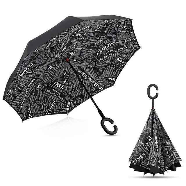 Folding Reverse Umbrella Double Layer Inverted Windproof Rain Car Umbrellas For Women