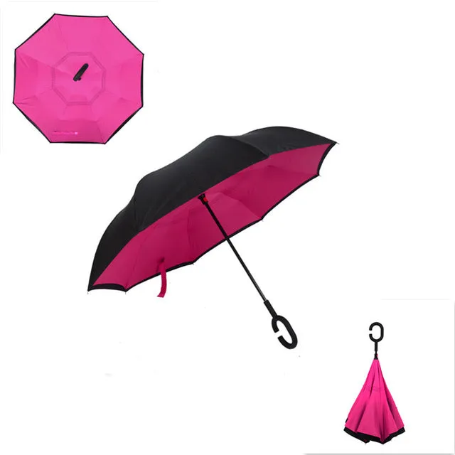 Folding Reverse Umbrella Double Layer Inverted Windproof Rain Car Umbrellas For Women