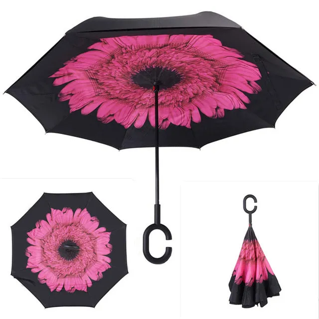 Folding Reverse Umbrella Double Layer Inverted Windproof Rain Car Umbrellas For Women