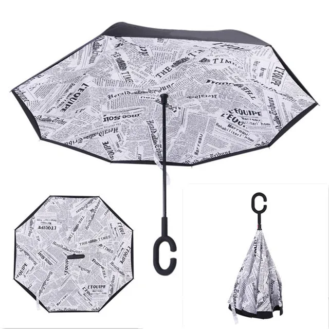 Folding Reverse Umbrella Double Layer Inverted Windproof Rain Car Umbrellas For Women