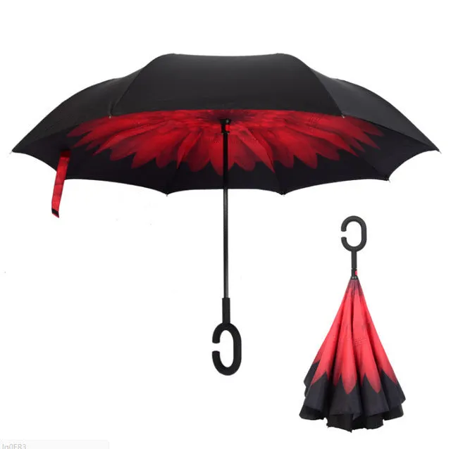 Folding Reverse Umbrella Double Layer Inverted Windproof Rain Car Umbrellas For Women