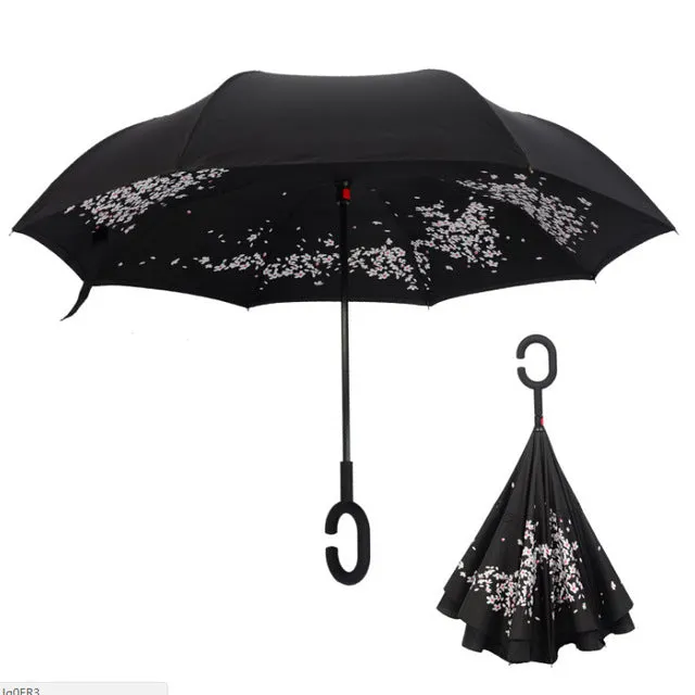 Folding Reverse Umbrella Double Layer Inverted Windproof Rain Car Umbrellas For Women