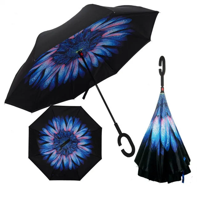 Folding Reverse Umbrella Double Layer Inverted Windproof Rain Car Umbrellas For Women