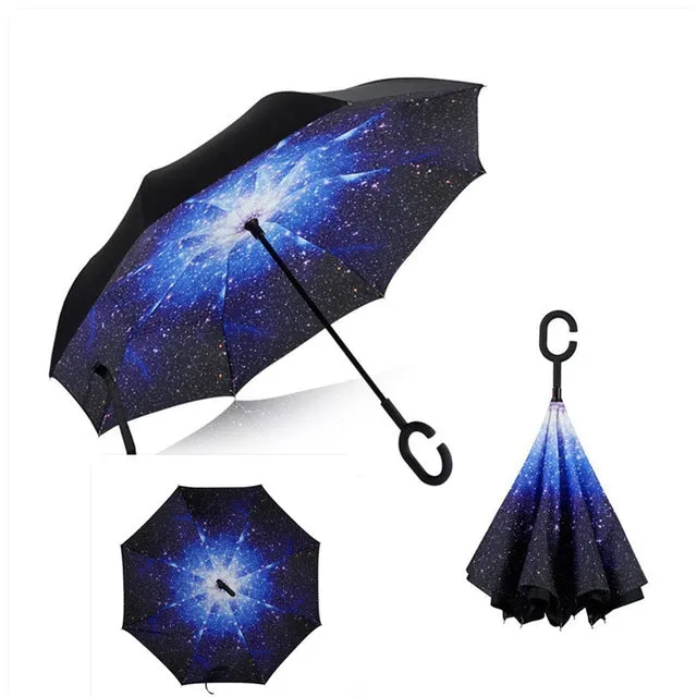 Folding Reverse Umbrella Double Layer Inverted Windproof Rain Car Umbrellas For Women