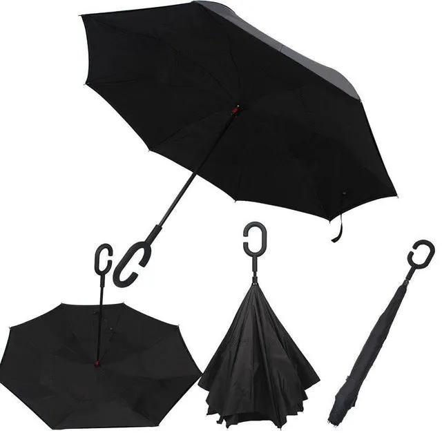 Folding Reverse Umbrella Double Layer Inverted Windproof Rain Car Umbrellas For Women