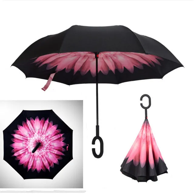 Folding Reverse Umbrella Double Layer Inverted Windproof Rain Car Umbrellas For Women