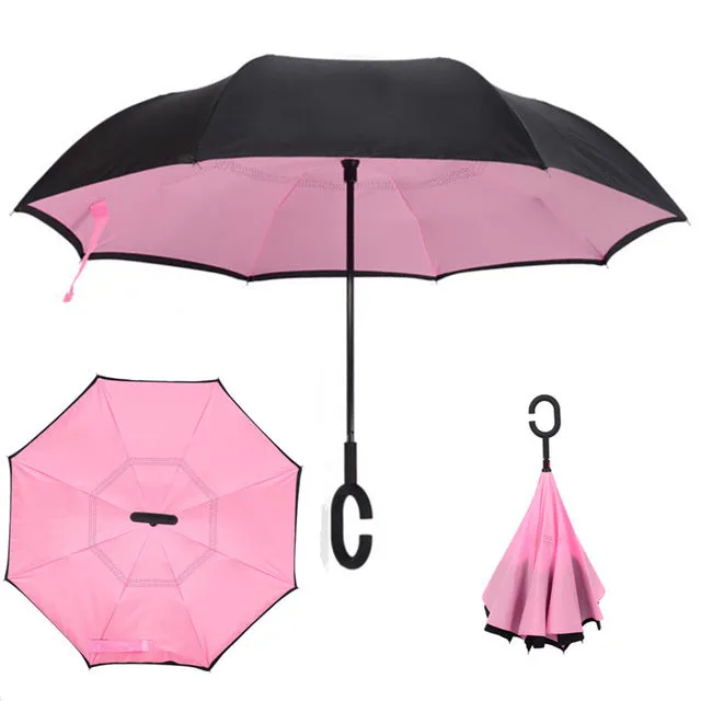 Folding Reverse Umbrella Double Layer Inverted Windproof Rain Car Umbrellas For Women