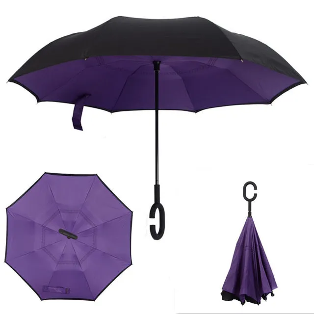 Folding Reverse Umbrella Double Layer Inverted Windproof Rain Car Umbrellas For Women