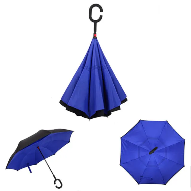 Folding Reverse Umbrella Double Layer Inverted Windproof Rain Car Umbrellas For Women