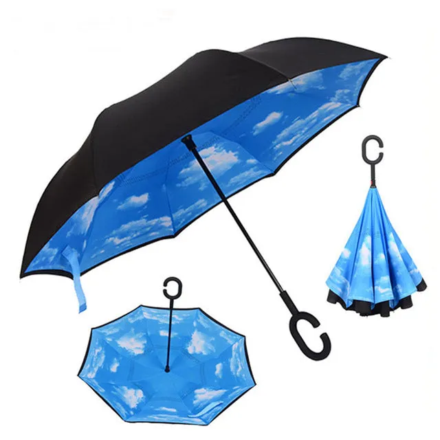 Folding Reverse Umbrella Double Layer Inverted Windproof Rain Car Umbrellas For Women