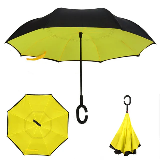 Folding Reverse Umbrella Double Layer Inverted Windproof Rain Car Umbrellas For Women