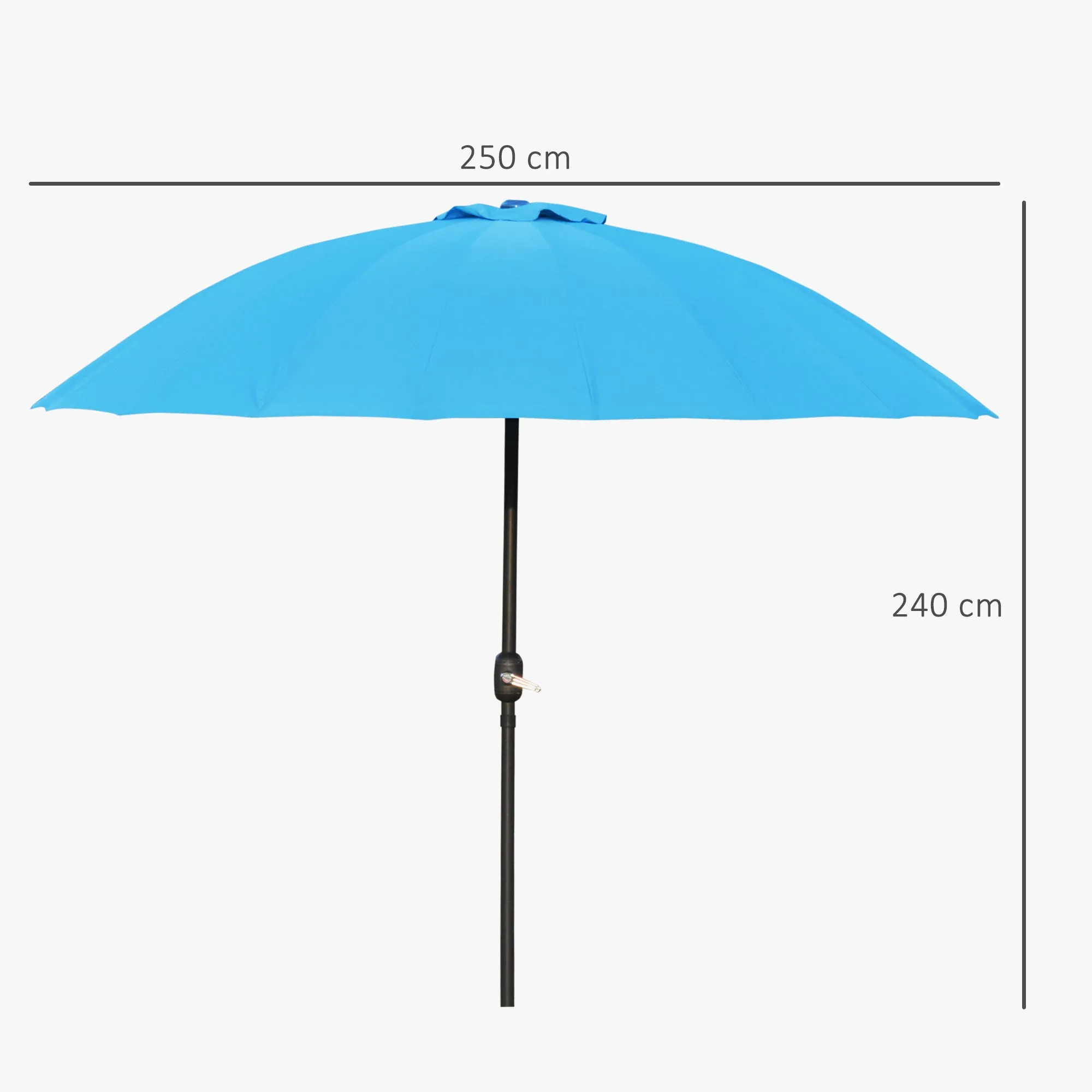 Garden Umbrella Ф255cm Table Parasol with Push Button Tilt Crank and Ribs for Garden Lawn Backyard Pool Blue