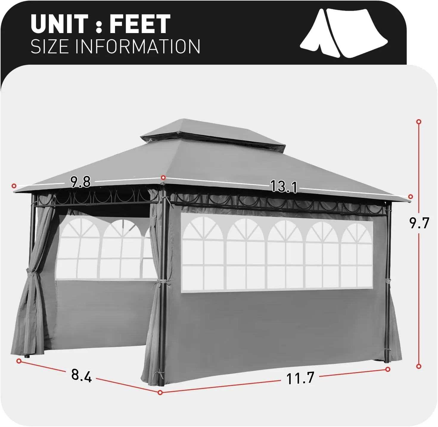 Gazebo for Patio Outdoor Gazebo Canopy UV Protection Canopy Tent for Party Patio BBQ for Patio/Outdoor/Wedding Parties and Events (10'X13', Grey)