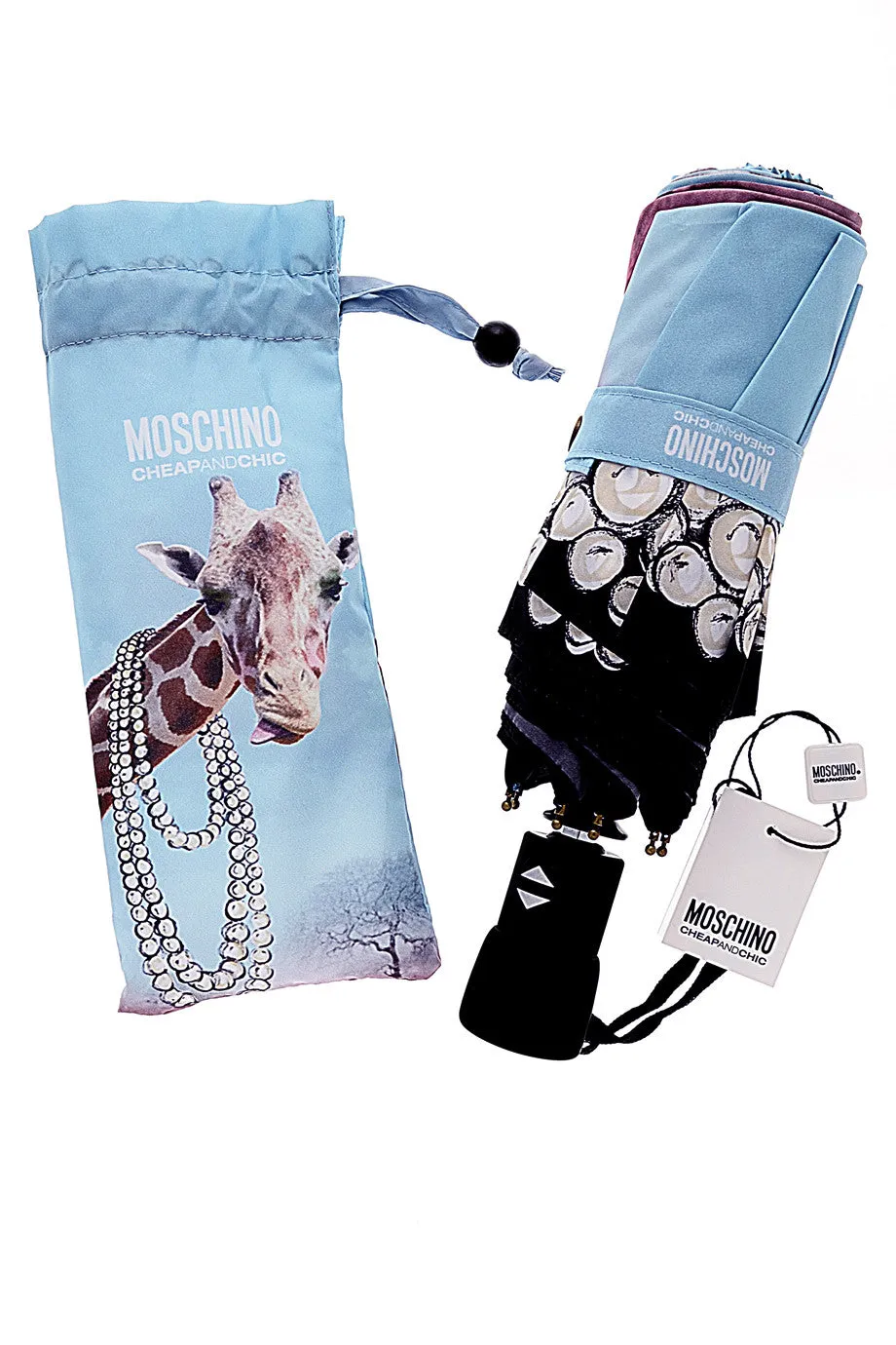 GIRAFFE IN PEARLS Light Blue Printed Umbrella