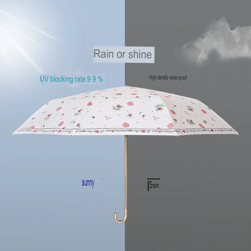 Golden Hook Umbrella French Retro Golden Hook Rain or Shine Folding Umbrella Sun Protection UV Protection Sunshade Umbrella