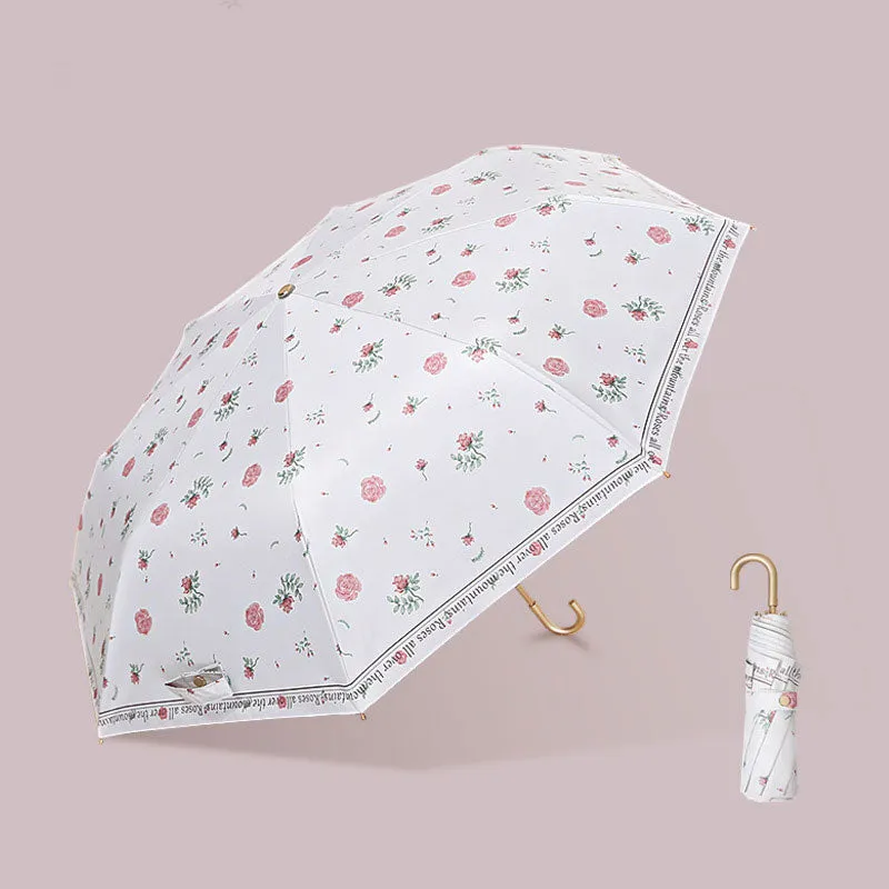 Golden Hook Umbrella French Retro Golden Hook Rain or Shine Folding Umbrella Sun Protection UV Protection Sunshade Umbrella