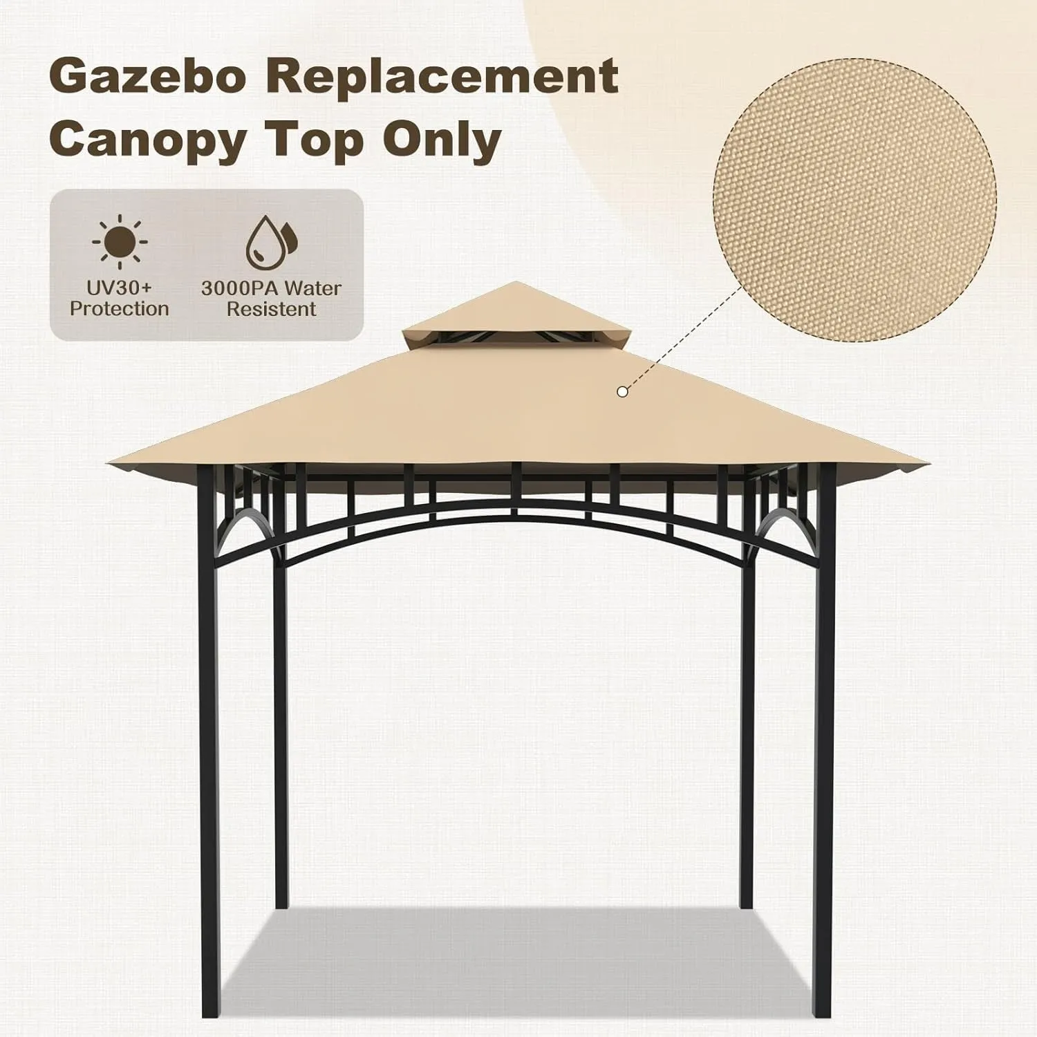 Grill Gazebo Canopy Replacement Cover, 5'X8' Double Tiered BBQ Roof Top, BBQ Gazebo Cover Grill Shelter for Garden Patio Yard Outdoor (Khaki)