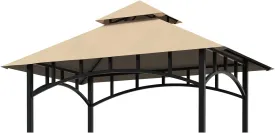 Grill Gazebo Canopy Replacement Cover, 5'X8' Double Tiered BBQ Roof Top, BBQ Gazebo Cover Grill Shelter for Garden Patio Yard Outdoor (Khaki)